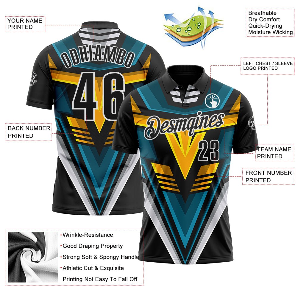 Custom Black Blue Yellow-White Esports Performance Polo Shirt photo 3