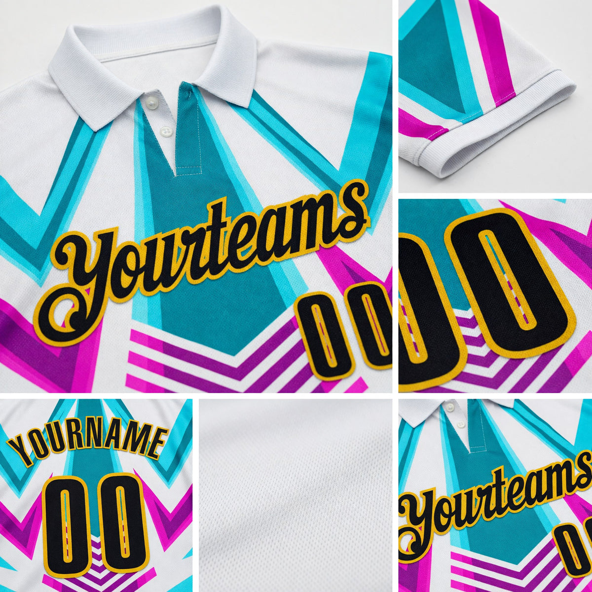 Custom White Black Green Purple-Yellow Esports Performance Polo Shirt detail
