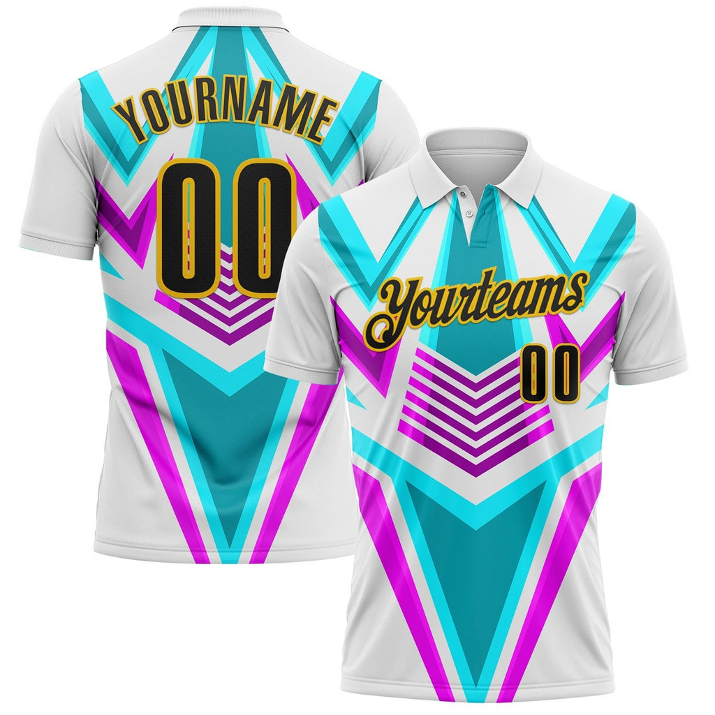 Custom White Black Green Purple-Yellow Esports Performance Polo Shirt photo 1