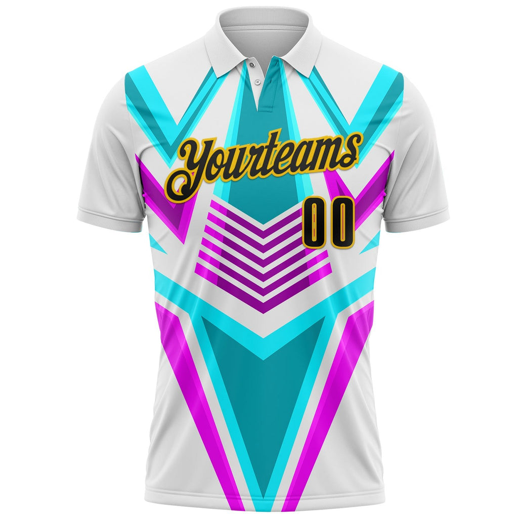 Custom White Black Green Purple-Yellow Esports Performance Polo Shirt photo 2