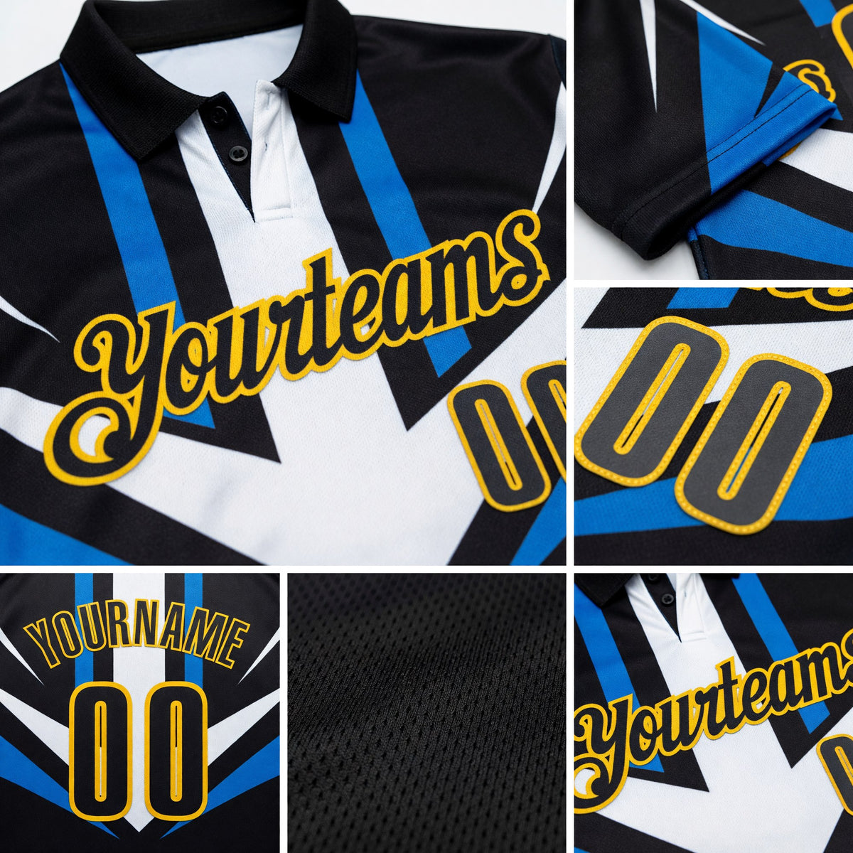 Custom Black Blue-Yellow Esports Performance Polo Shirt detail