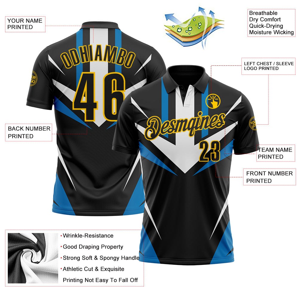 Custom Black Blue-Yellow Esports Performance Polo Shirt photo 3