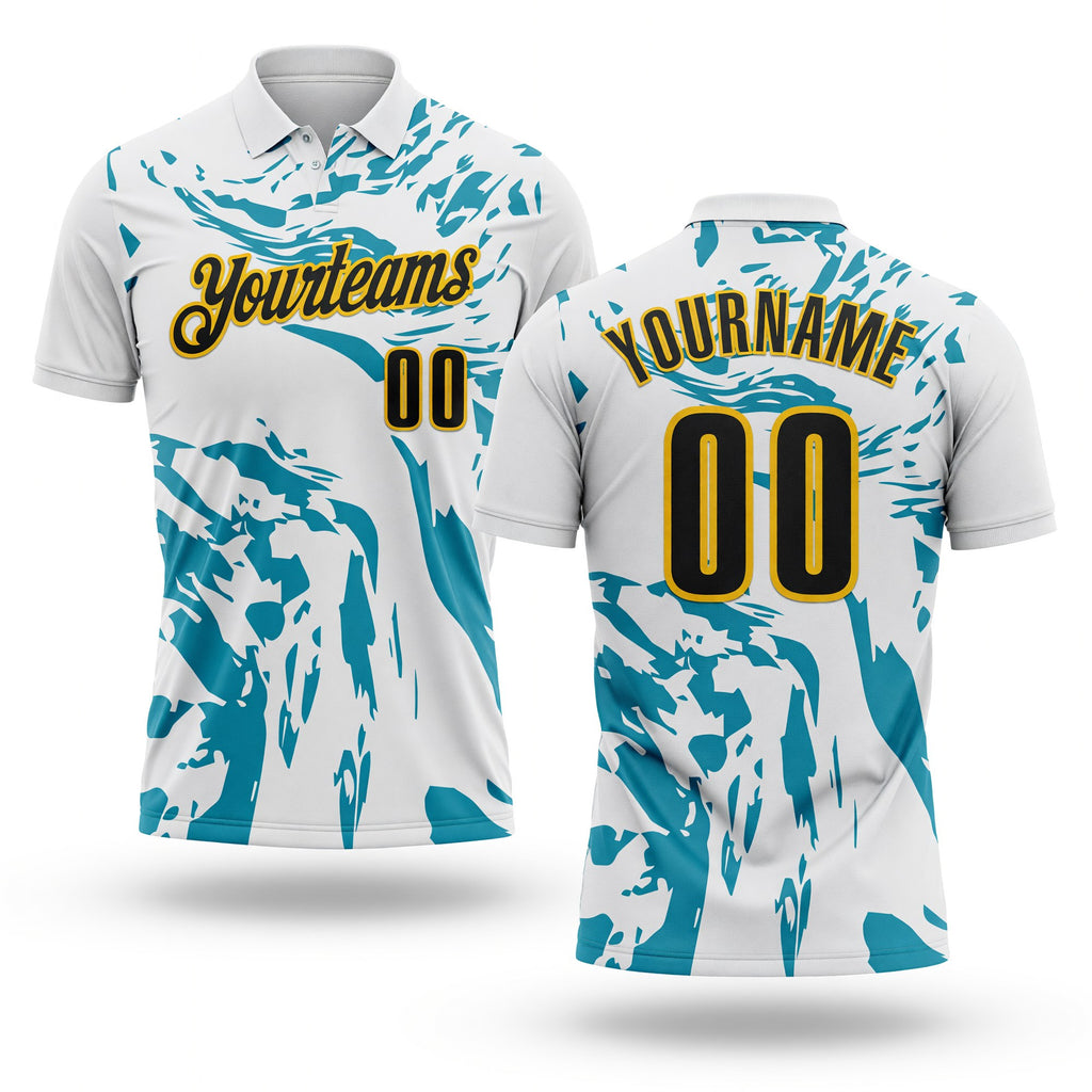 Custom White Black Teal-Yellow Esports Performance Polo Shirt