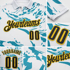 Custom White Black Teal-Yellow Esports Performance Polo Shirt detail
