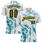 Custom White Black Teal-Yellow Esports Performance Polo Shirt photo 1