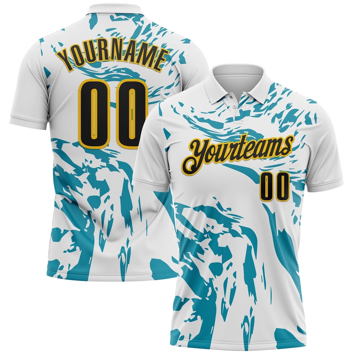 Custom White Black Teal-Yellow Esports Performance Polo Shirt photo 1