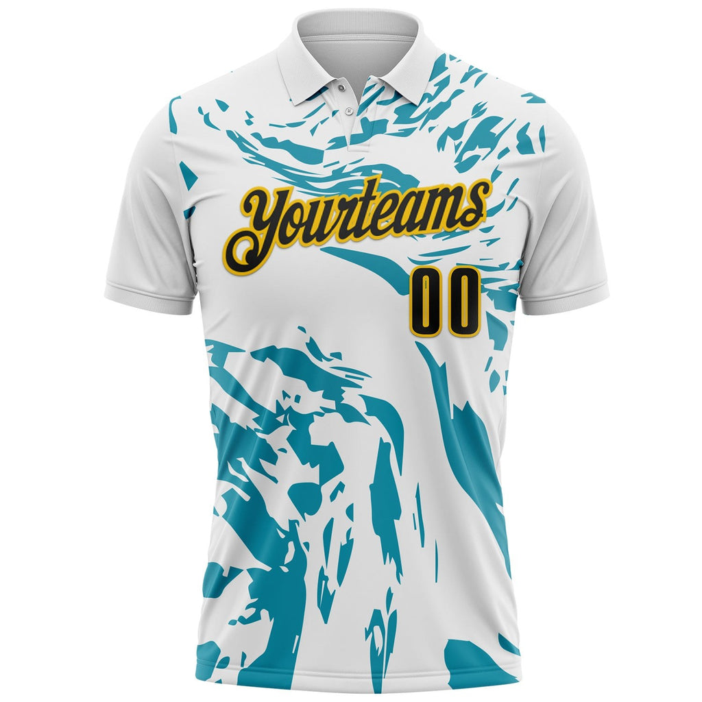 Custom White Black Teal-Yellow Esports Performance Polo Shirt photo 2