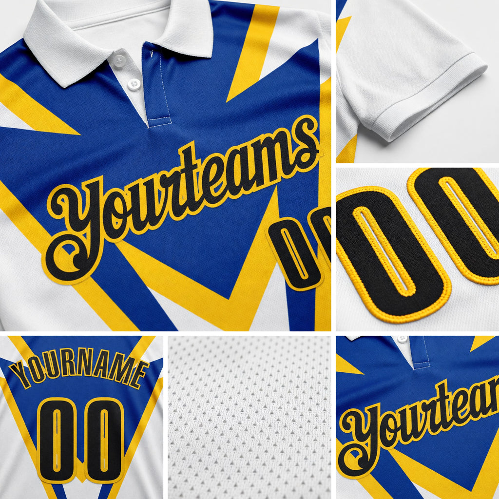 Custom White Black Blue-Yellow Esports Performance Polo Shirt detail
