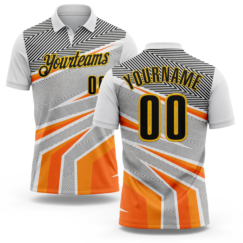 Custom White Black Gray Orange-Yellow Esports Performance Polo Shirt