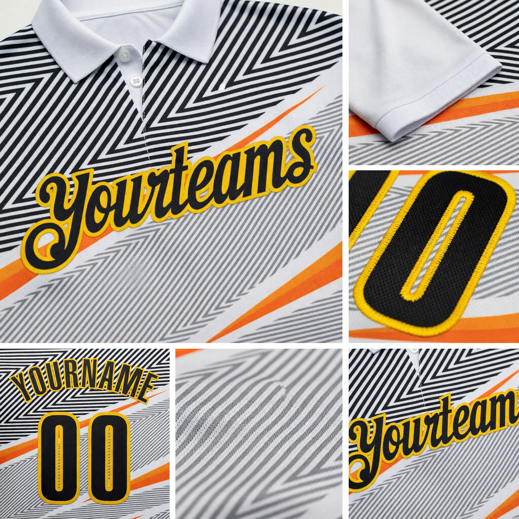 Custom White Black Gray Orange-Yellow Esports Performance Polo Shirt detail