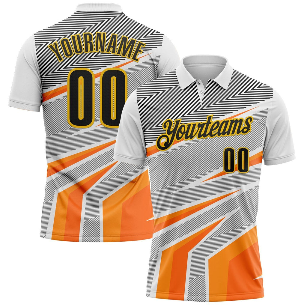 Custom White Black Gray Orange-Yellow Esports Performance Polo Shirt photo 1