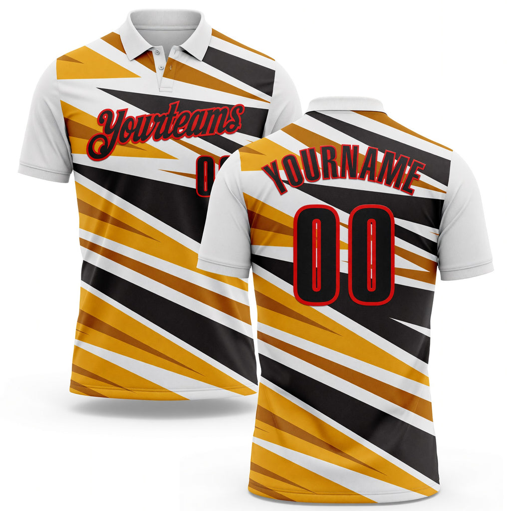 Custom White Black Yellow-Fire Red Esports Performance Polo Shirt