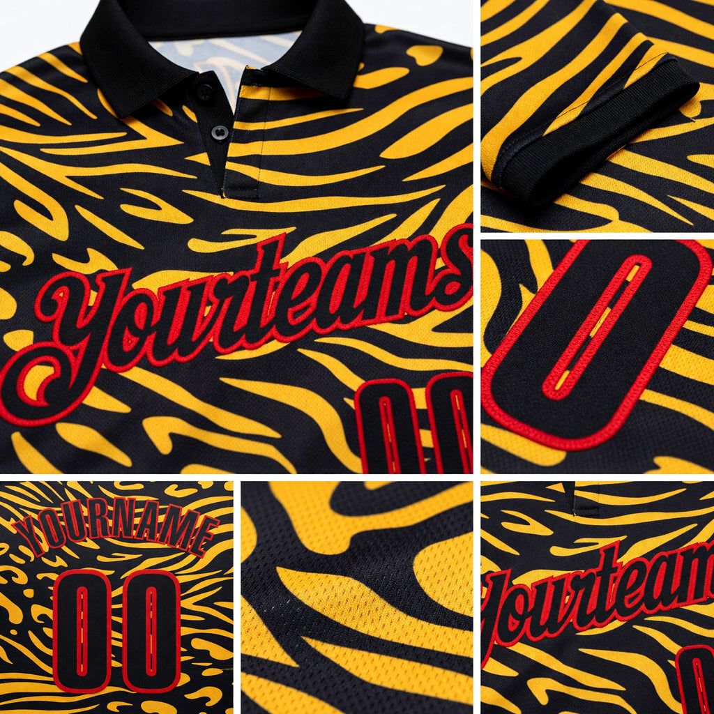 Custom Black Gold-Fire Red Esports Performance Polo Shirt detail