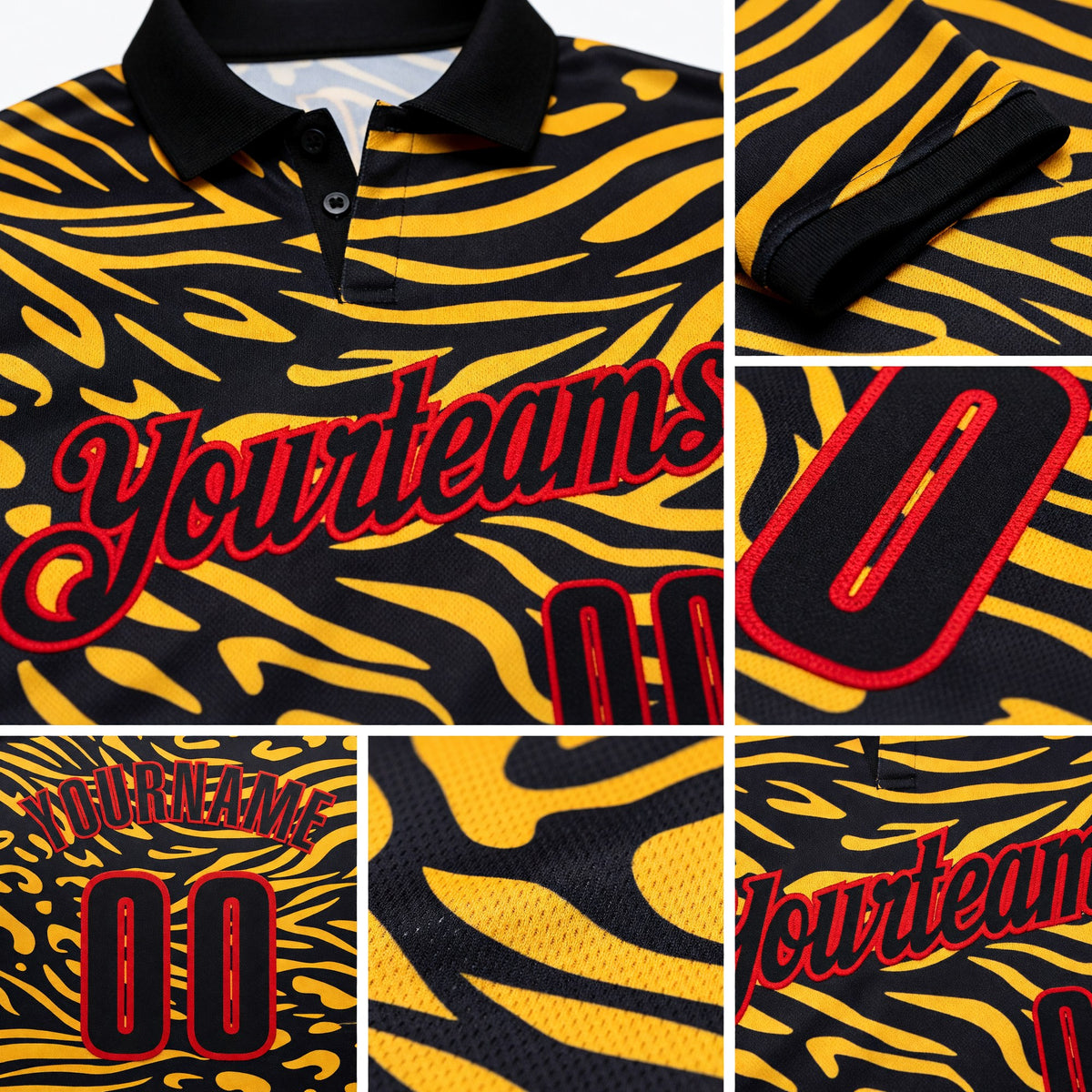 Custom Black Gold-Fire Red Esports Performance Polo Shirt detail