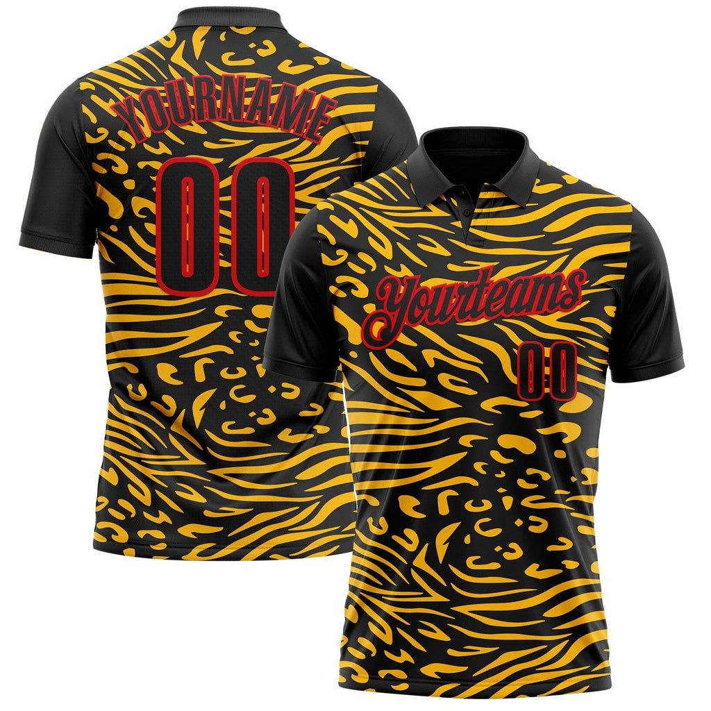 Custom Black Gold-Fire Red Esports Performance Polo Shirt photo 1