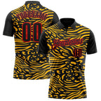 Custom Black Gold-Fire Red Esports Performance Polo Shirt photo 1