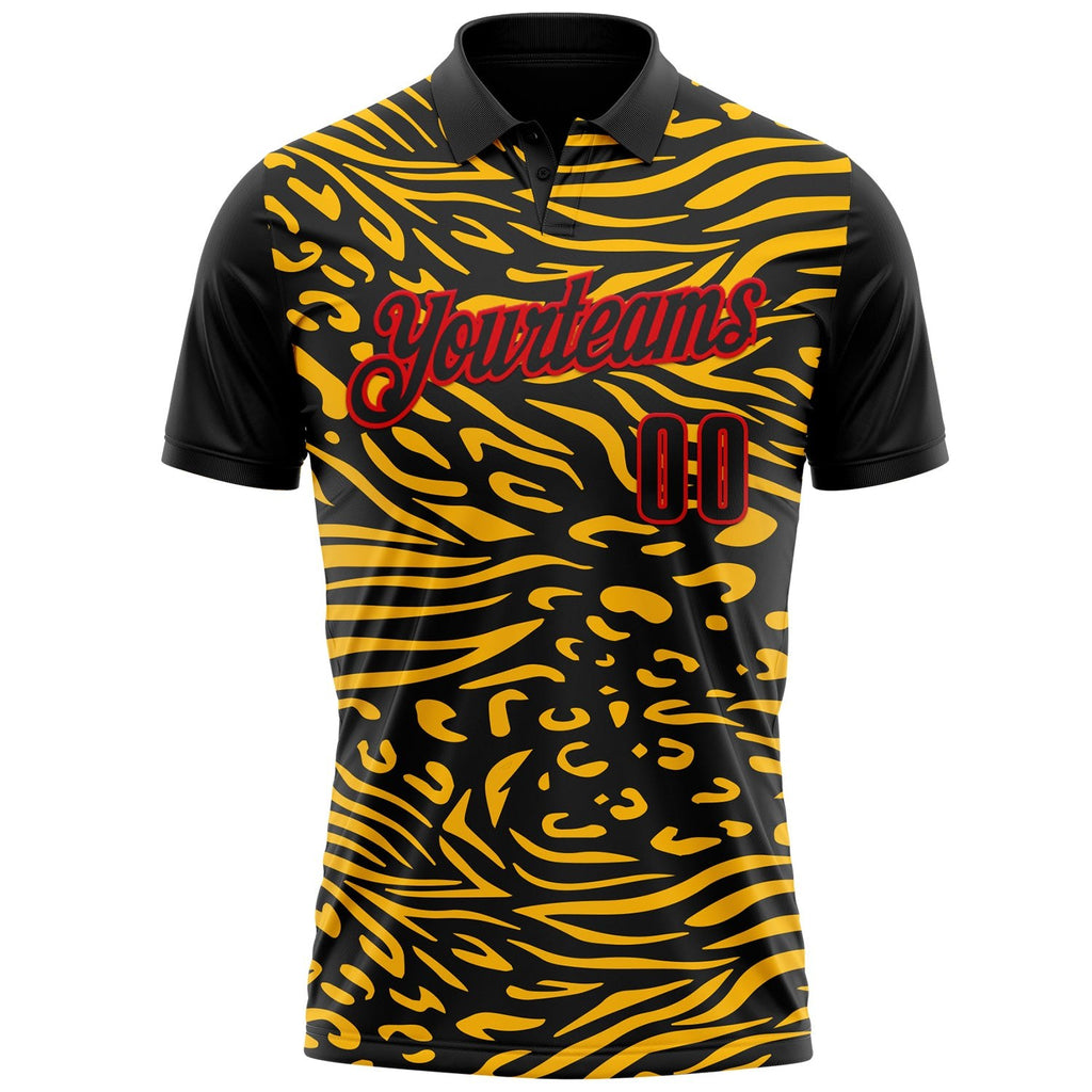 Custom Black Gold-Fire Red Esports Performance Polo Shirt photo 2