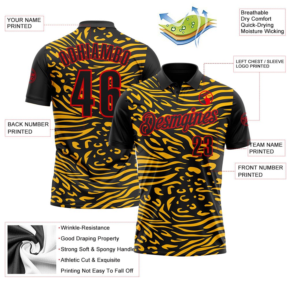 Custom Black Gold-Fire Red Esports Performance Polo Shirt photo 3