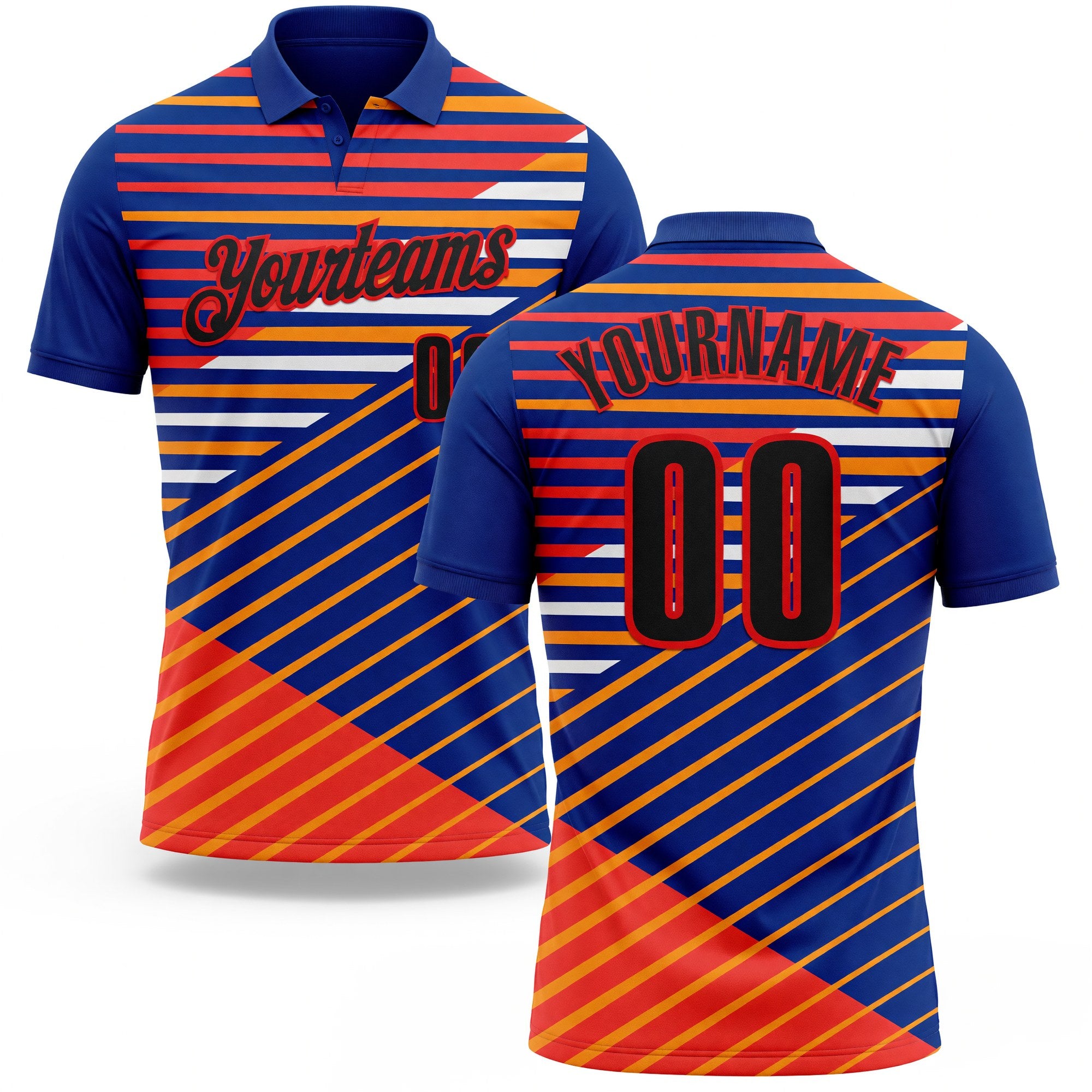 Custom Royal Black Yellow Orange-Fire Red Esports Performance Polo Shirt