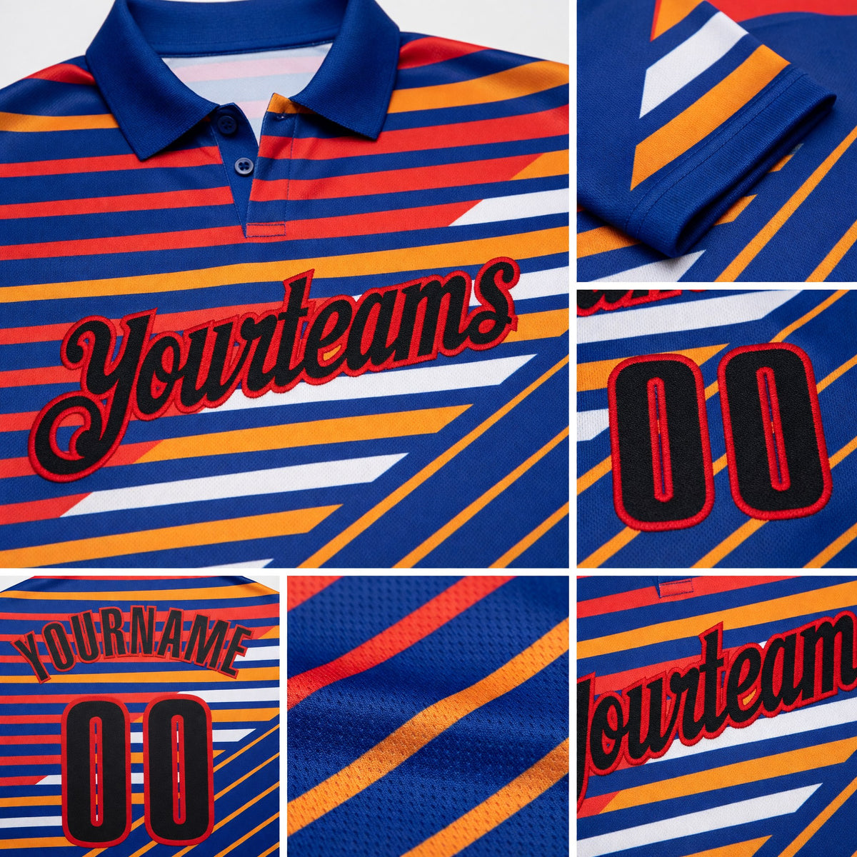 Custom Royal Black Yellow Orange-Fire Red Esports Performance Polo Shirt detail