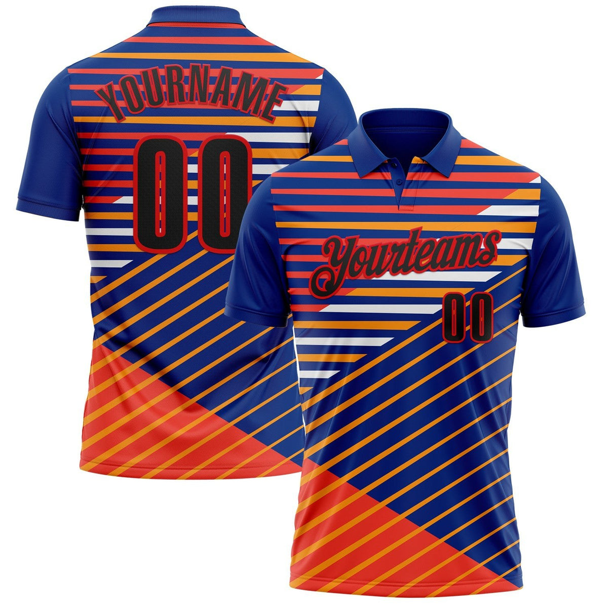 Custom Royal Black Yellow Orange-Fire Red Esports Performance Polo Shirt photo 1