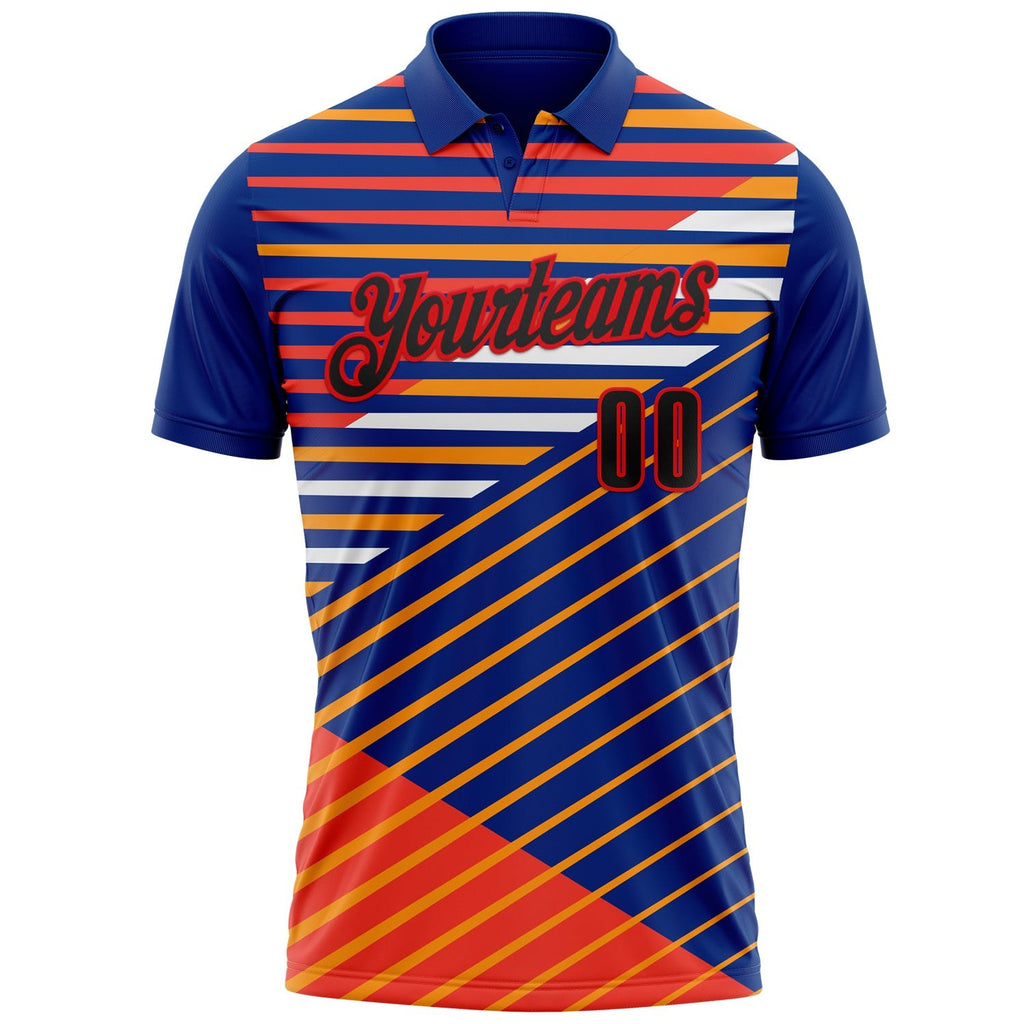 Custom Royal Black Yellow Orange-Fire Red Esports Performance Polo Shirt photo 2