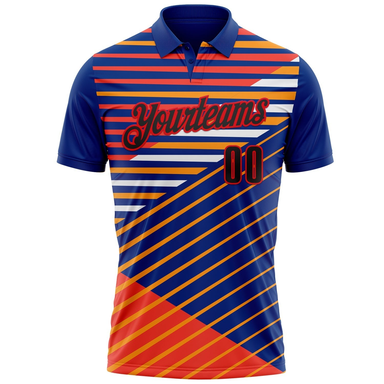 Custom Royal Black Yellow Orange-Fire Red Esports Performance Polo Shirt photo 2