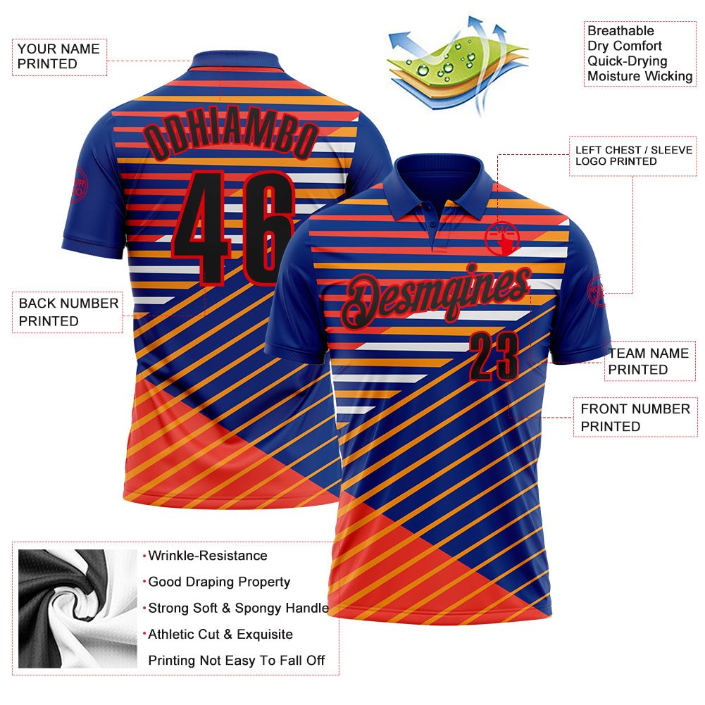 Custom Royal Black Yellow Orange-Fire Red Esports Performance Polo Shirt photo 3
