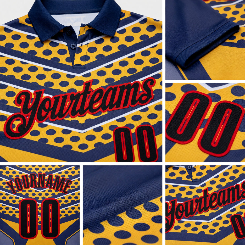 Custom Blue Black Yellow-Fire Red Esports Performance Polo Shirt detail