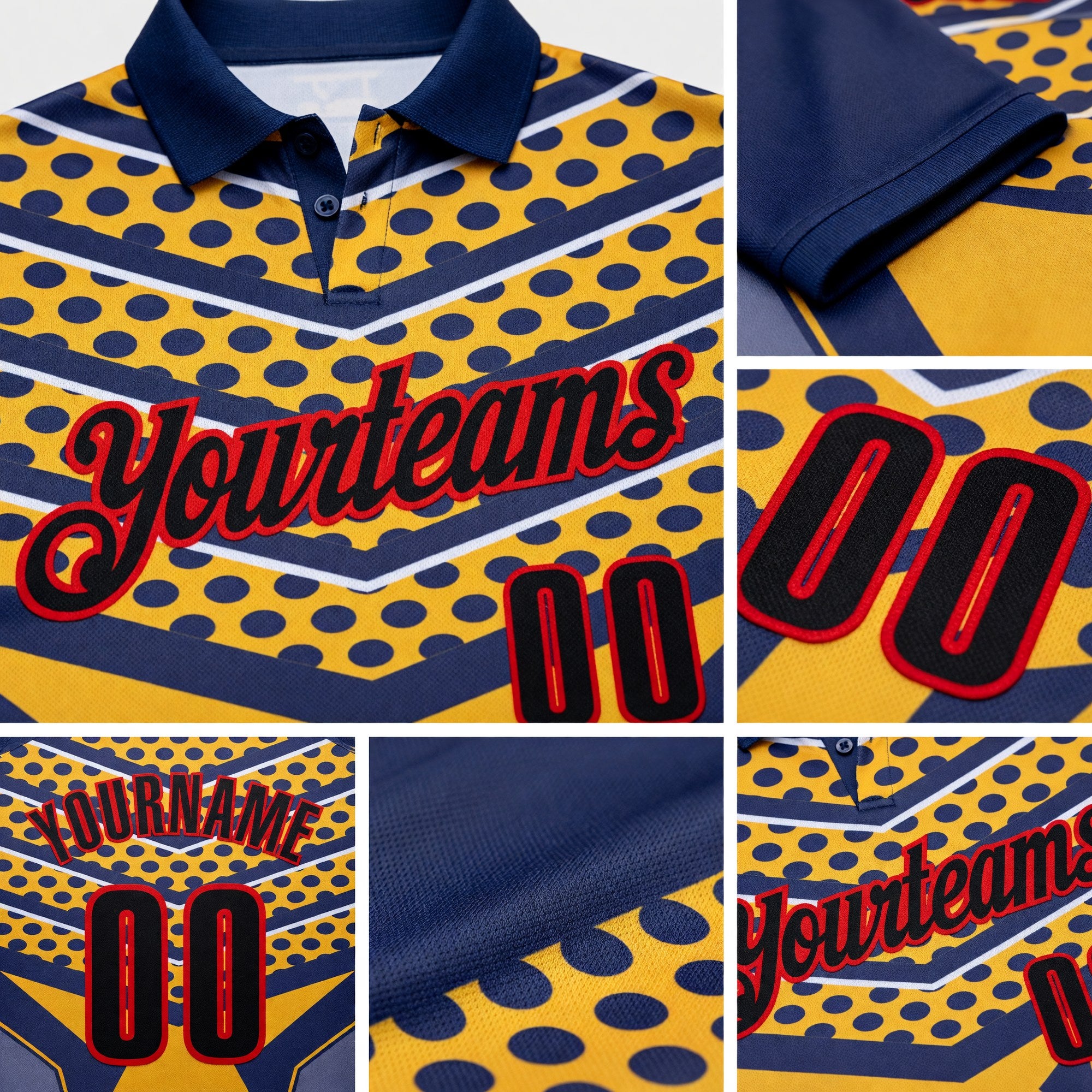 Custom Blue Black Yellow-Fire Red Esports Performance Polo Shirt detail