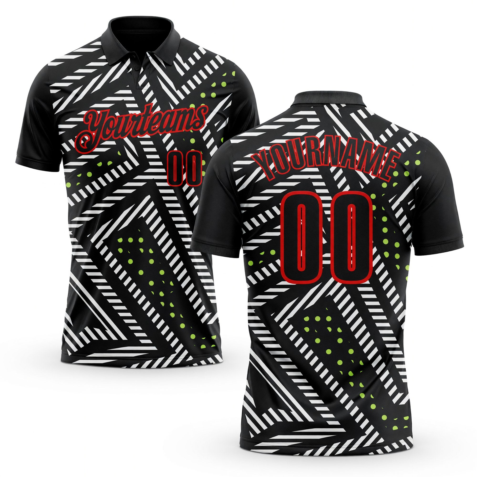 Custom Black Neon Green-Fire Red Esports Performance Polo Shirt