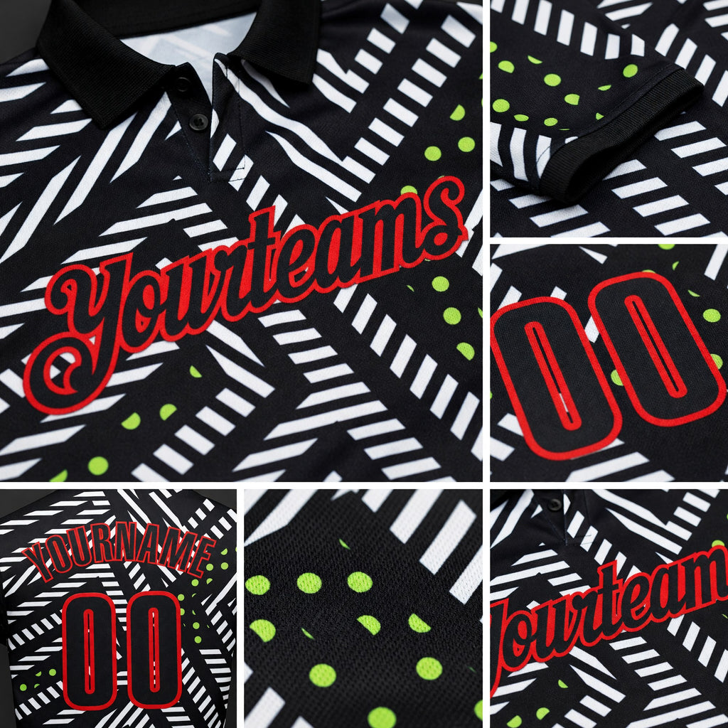 Custom Black Neon Green-Fire Red Esports Performance Polo Shirt detail