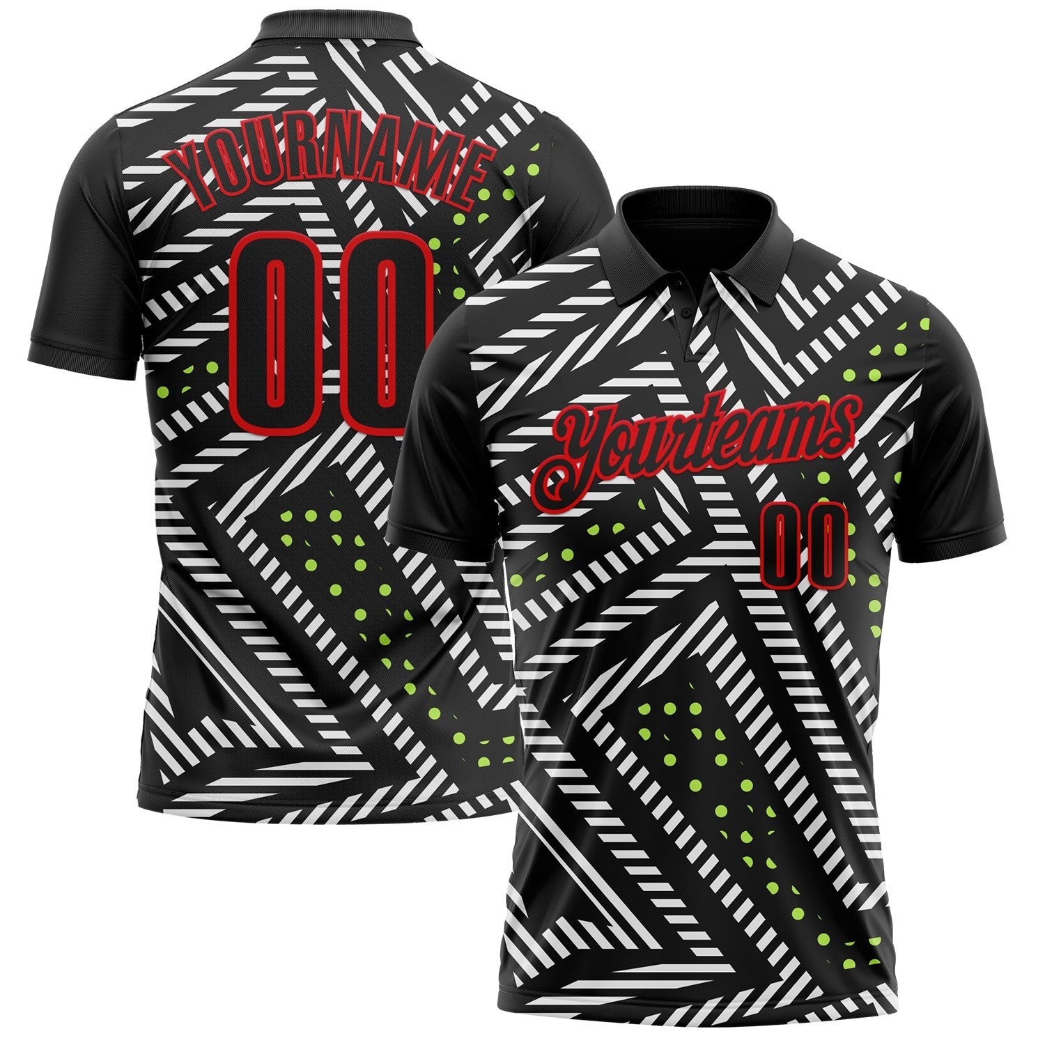 Custom Black Neon Green-Fire Red Esports Performance Polo Shirt photo 1