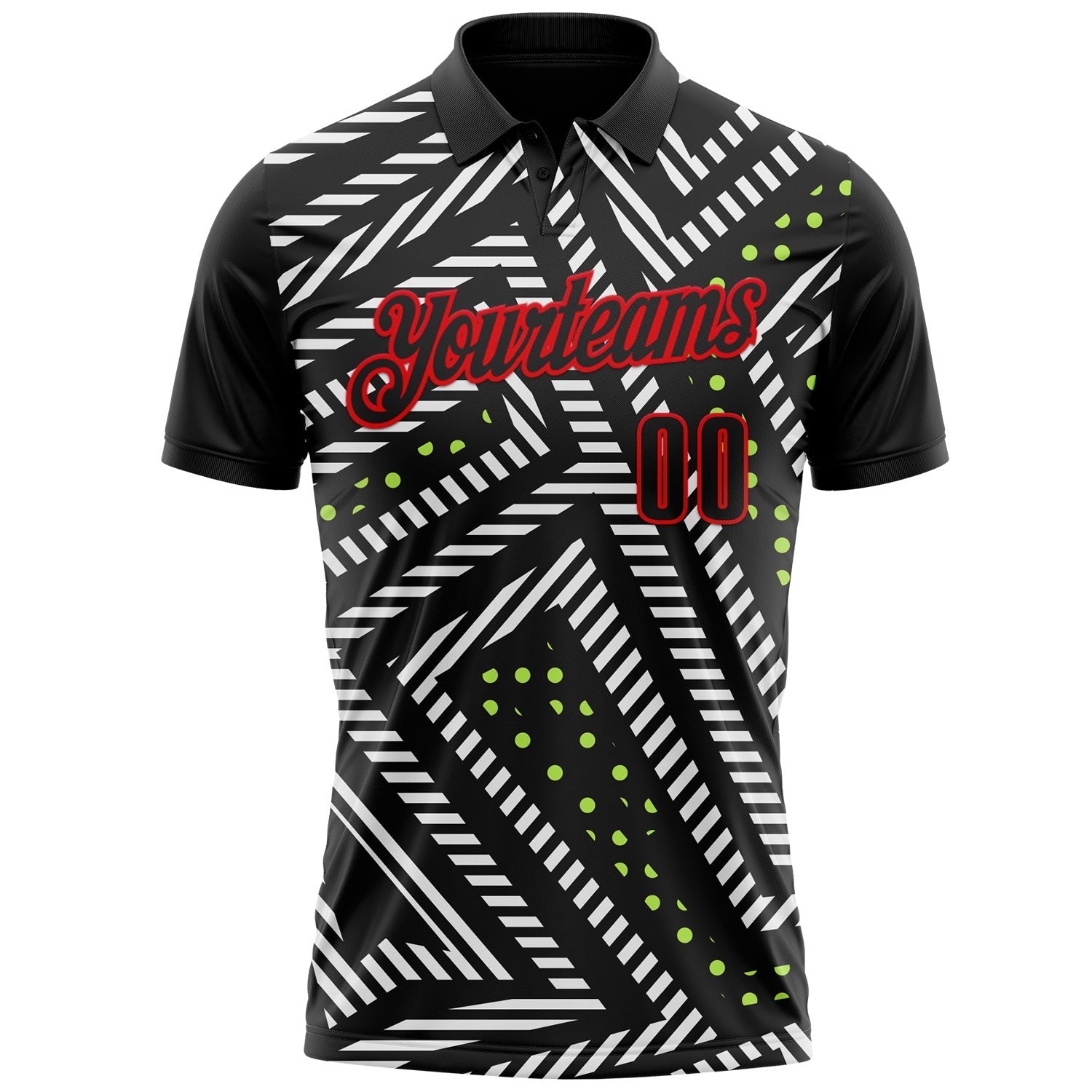 Custom Black Neon Green-Fire Red Esports Performance Polo Shirt photo 2