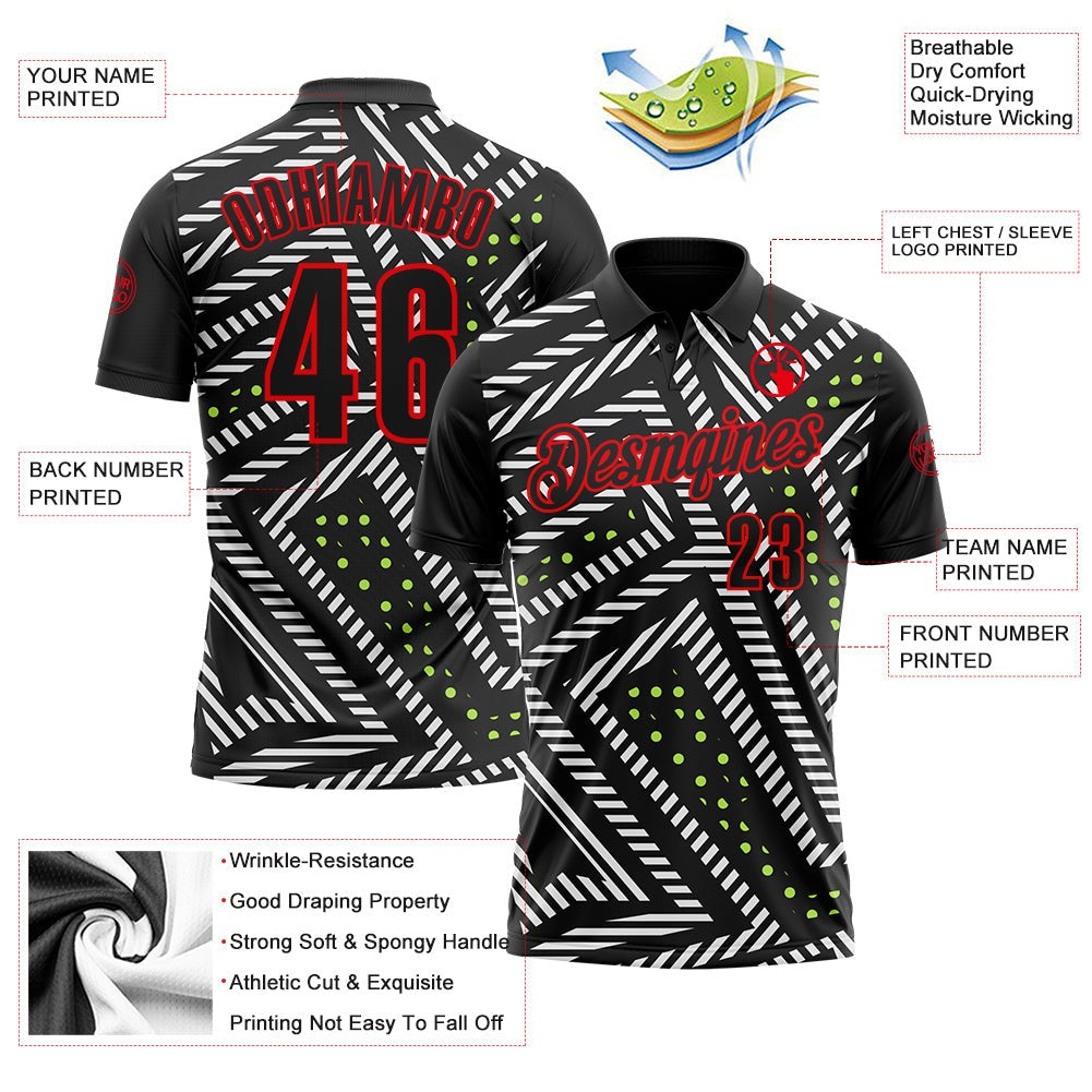 Custom Black Neon Green-Fire Red Esports Performance Polo Shirt photo 3