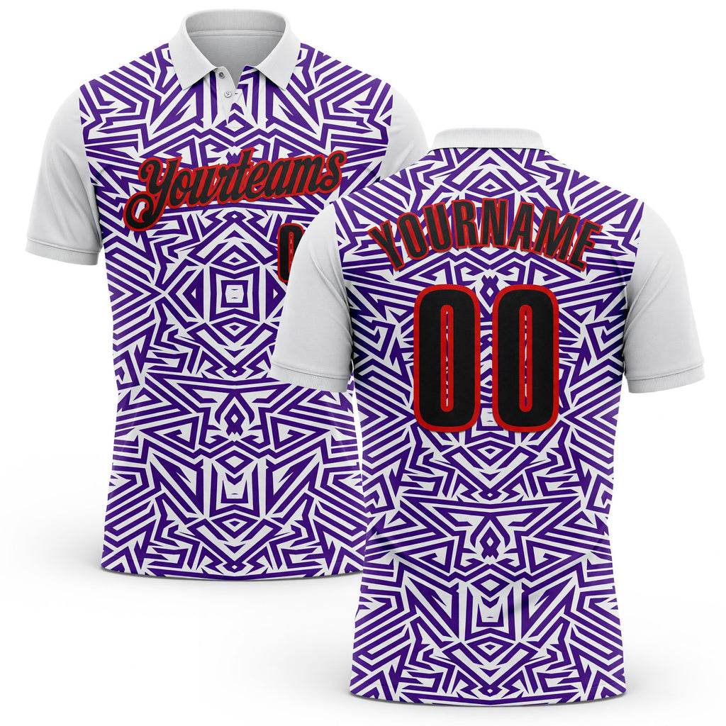 Custom White Black Purple-Fire Red Esports Performance Polo Shirt