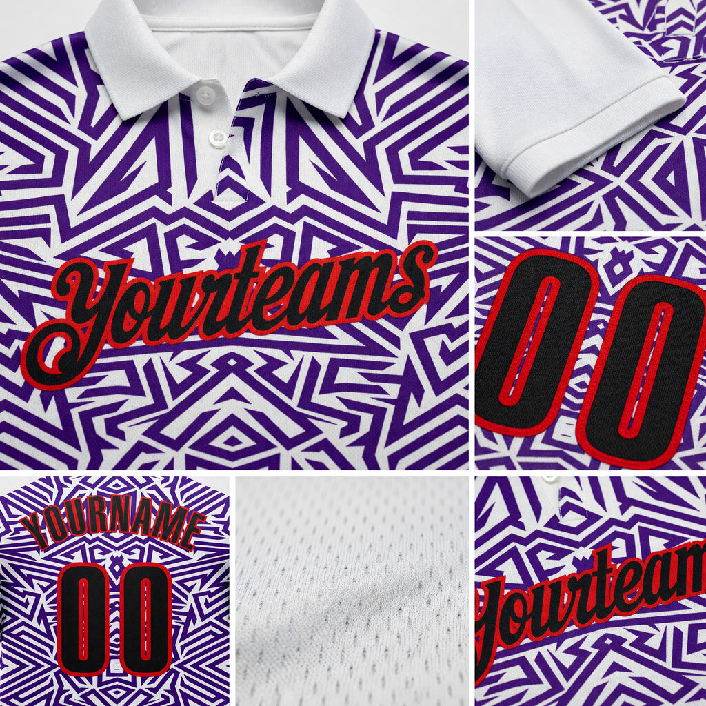 Custom White Black Purple-Fire Red Esports Performance Polo Shirt detail