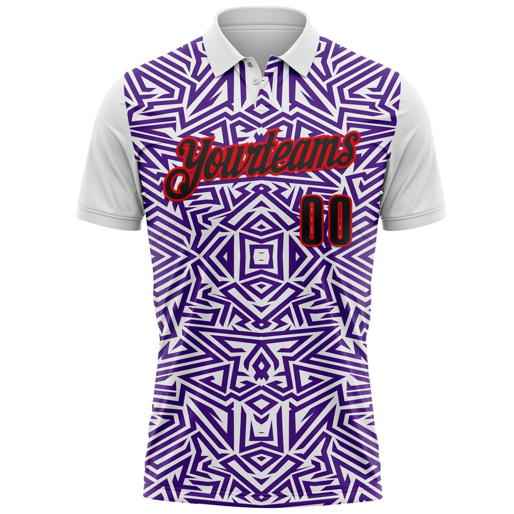 Custom White Black Purple-Fire Red Esports Performance Polo Shirt photo 1