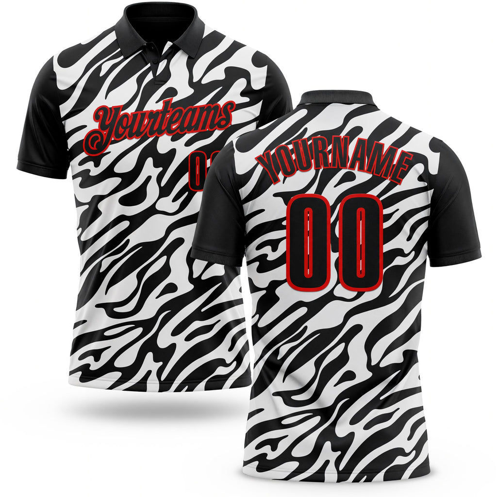 Custom Black White-Fire Red Esports Performance Polo Shirt