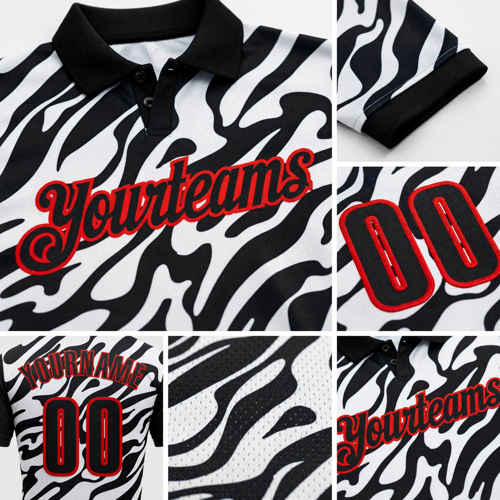 Custom Black White-Fire Red Esports Performance Polo Shirt detail