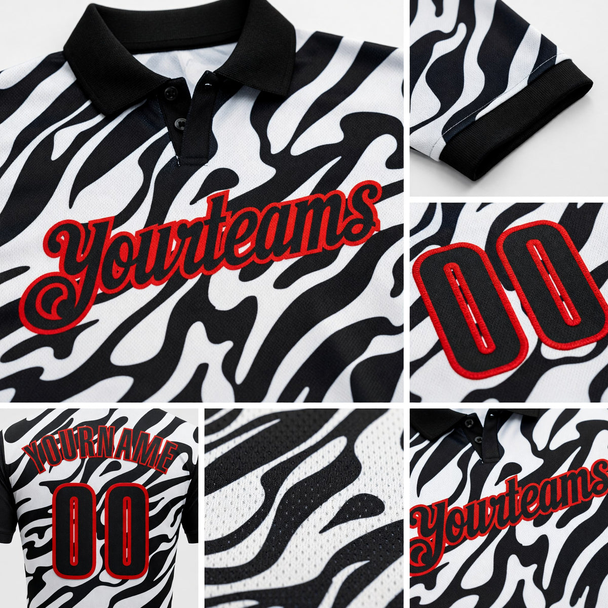 Custom Black White-Fire Red Esports Performance Polo Shirt detail