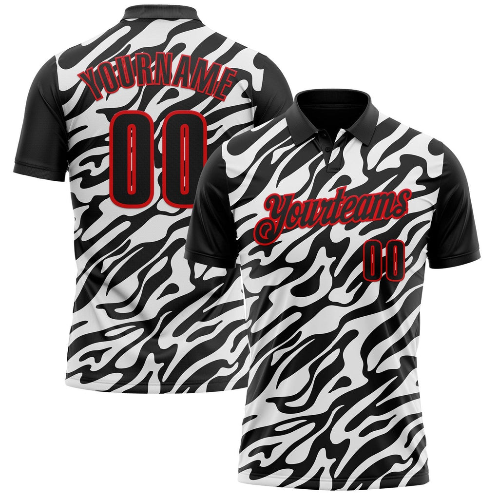 Custom Black White-Fire Red Esports Performance Polo Shirt photo 1
