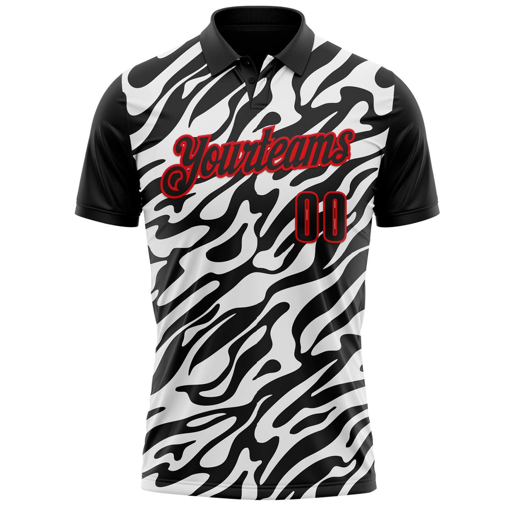 Custom Black White-Fire Red Esports Performance Polo Shirt photo 2