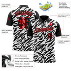 Custom Black White-Fire Red Esports Performance Polo Shirt photo 3