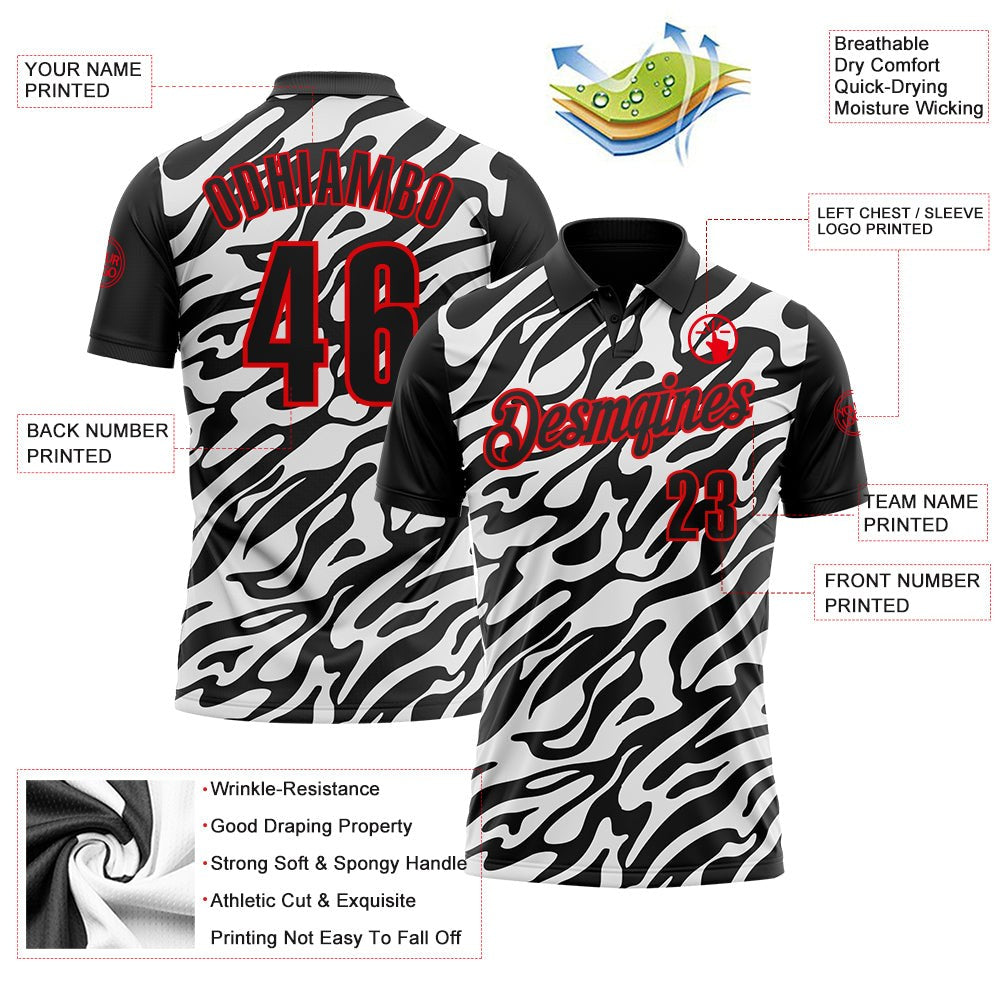 Custom Black White-Fire Red Esports Performance Polo Shirt photo 3