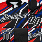 Custom Black Red Royal-White Esports Performance Polo Shirt detail