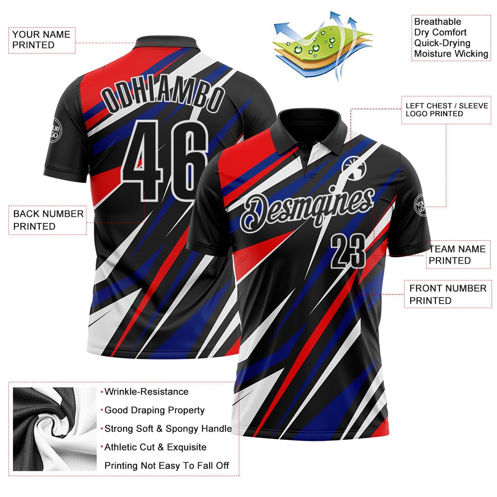 Custom Black Red Royal-White Esports Performance Polo Shirt photo 3