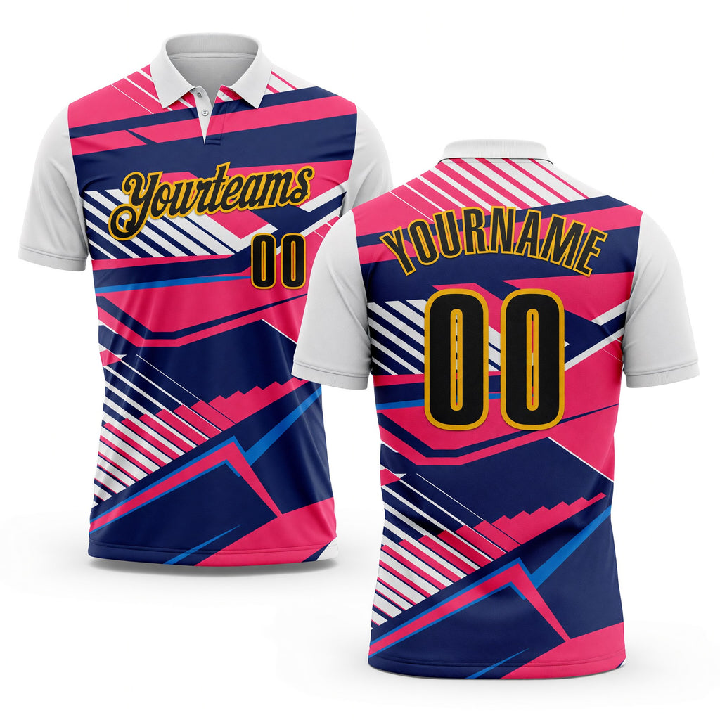 Custom White Black Neon Pink Blue-Gold Esports Performance Polo Shirt