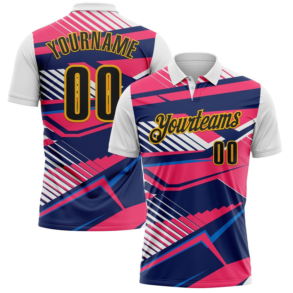 Custom White Black Neon Pink Blue-Gold Esports Performance Polo Shirt photo 1