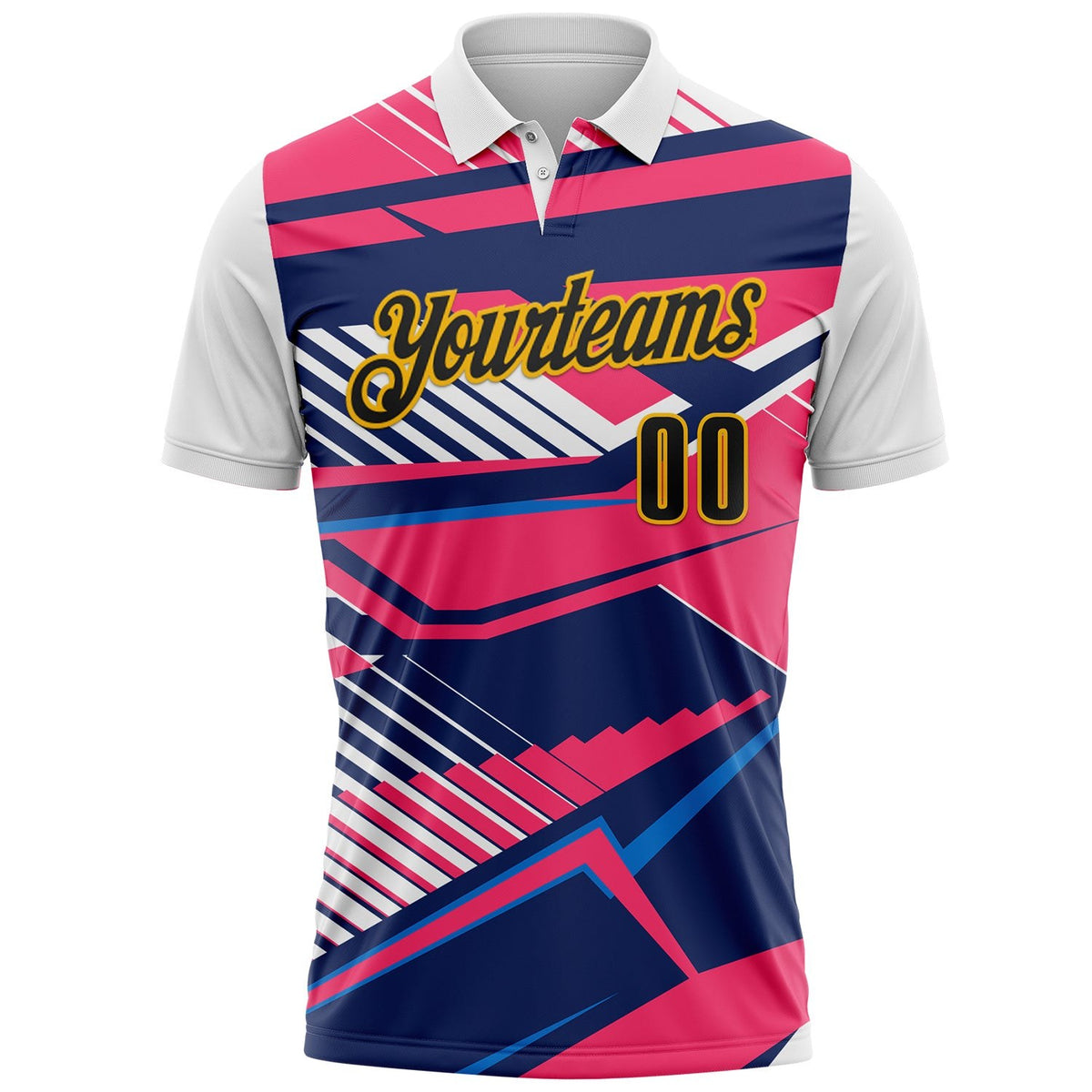Custom White Black Neon Pink Blue-Gold Esports Performance Polo Shirt photo 2